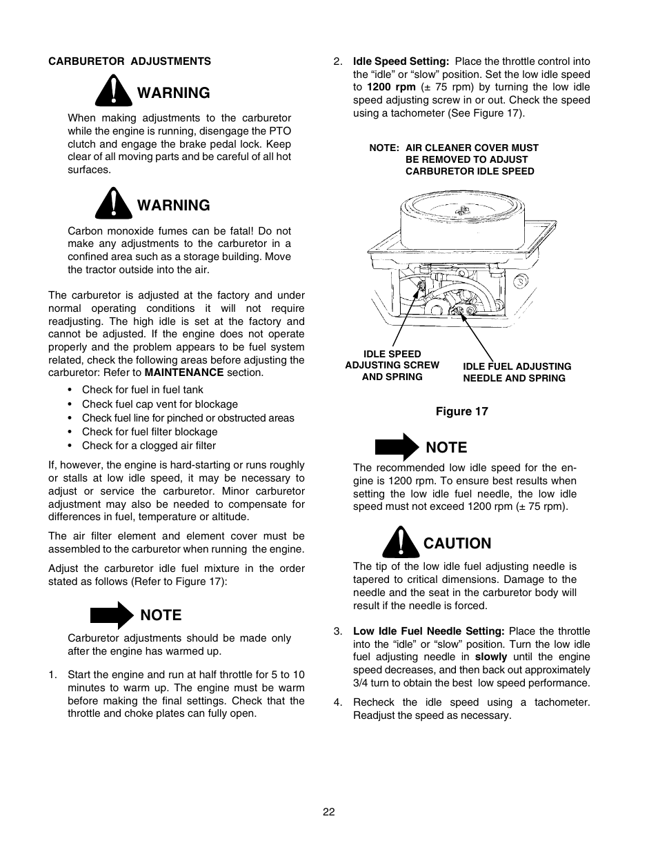Warning, Caution | Cub Cadet 2518-44 User Manual | Page 22 / 60