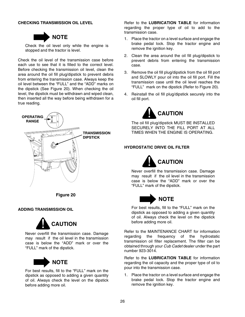 Caution | Cub Cadet 2518-44 User Manual | Page 26 / 60