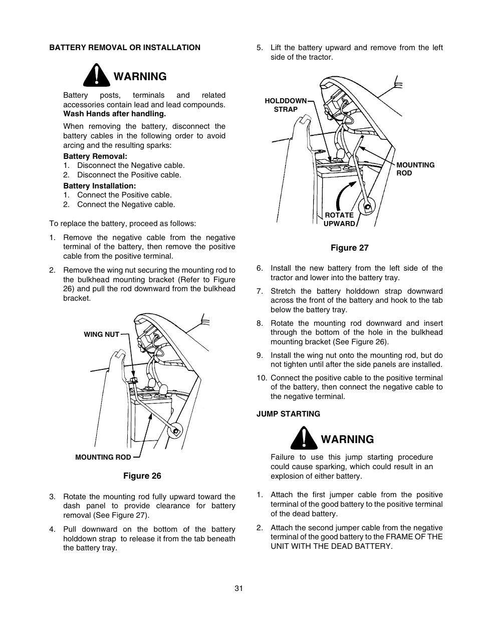 Warning | Cub Cadet 2518-44 User Manual | Page 31 / 60