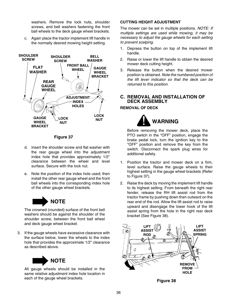 Warning | Cub Cadet 2518-44 User Manual | Page 36 / 60