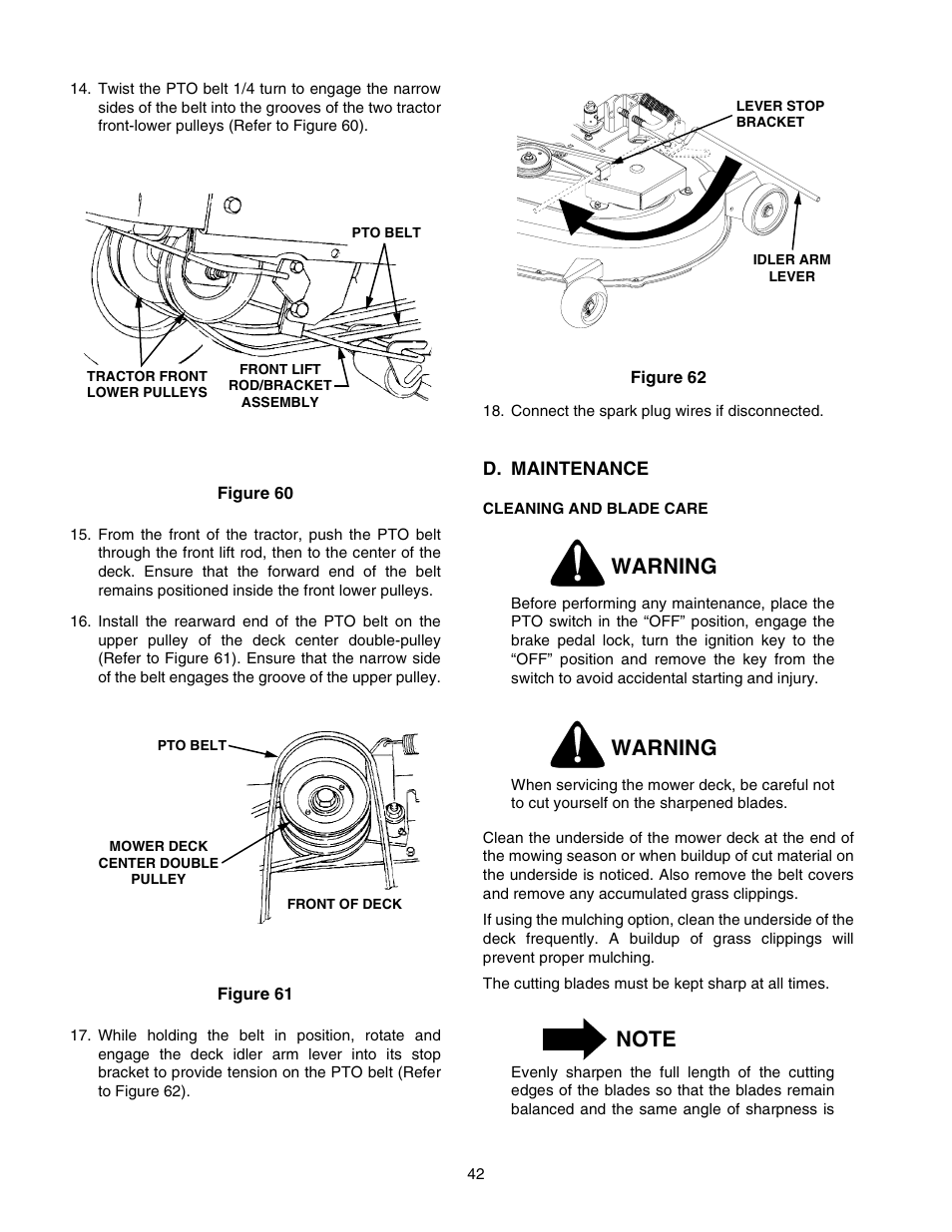 Warning | Cub Cadet 2518-44 User Manual | Page 42 / 60
