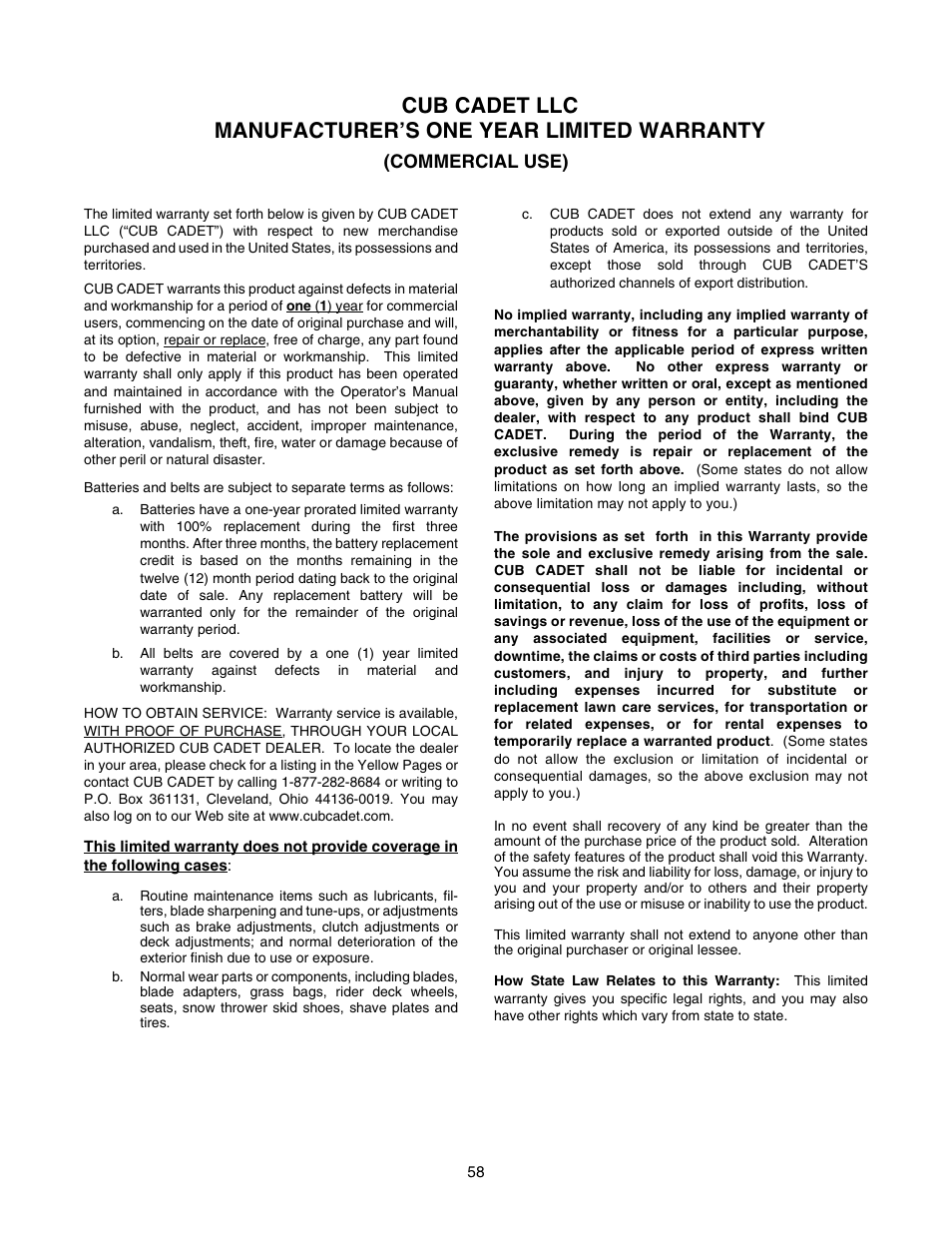 Cub Cadet 2518-44 User Manual | Page 58 / 60