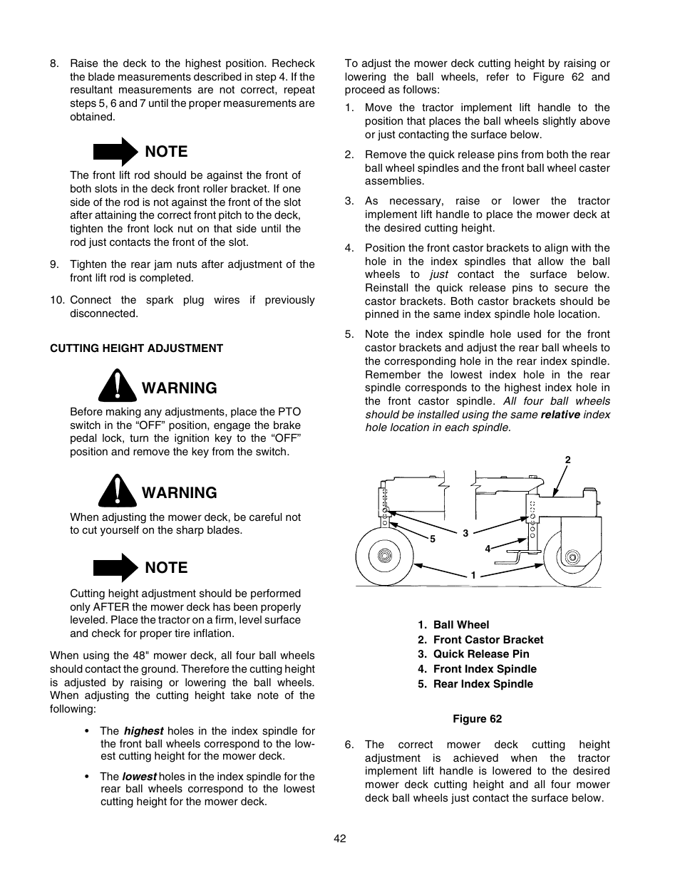 Warning | Cub Cadet 2518-48 User Manual | Page 42 / 60