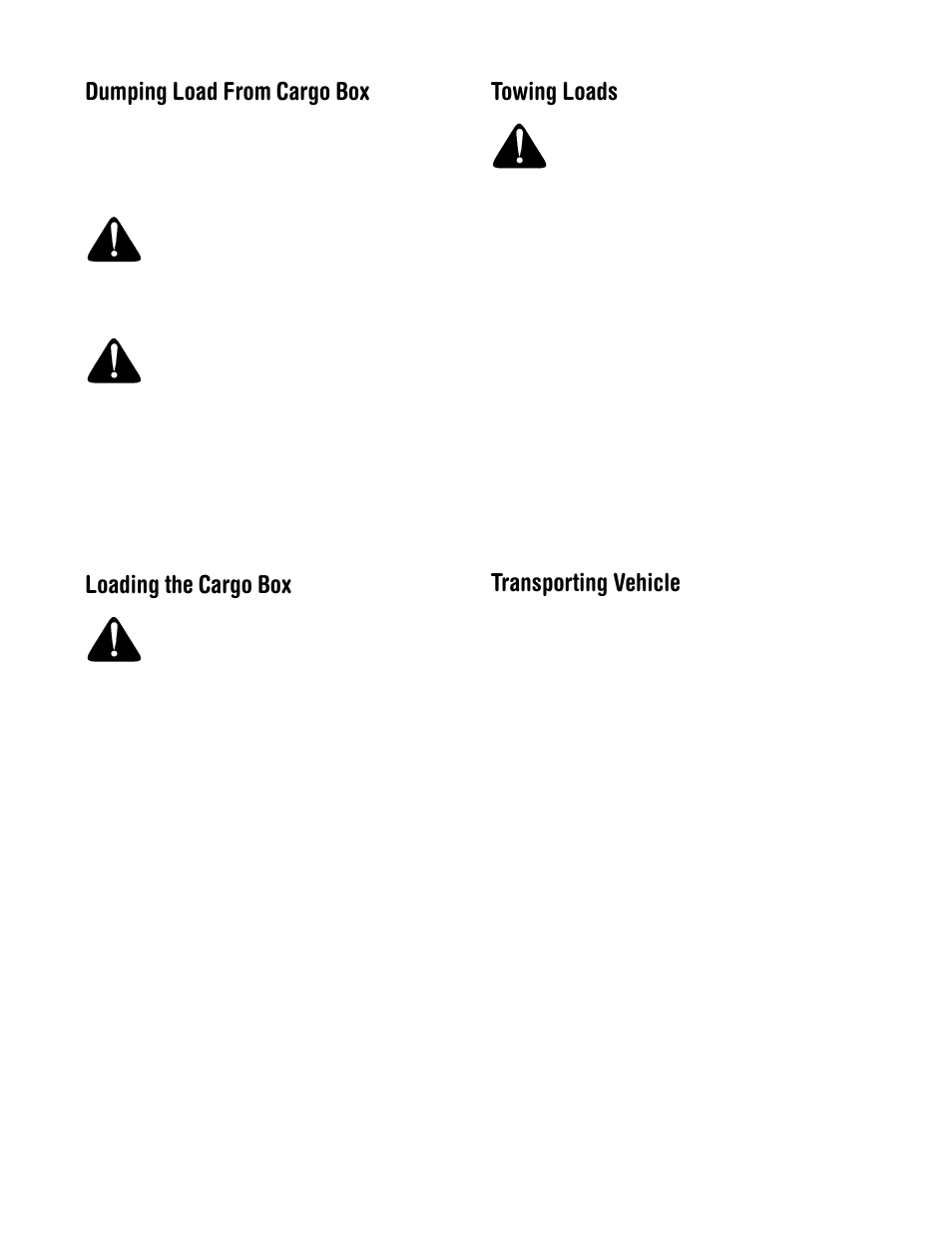 Dumping load from cargo box, Loading the cargo box, Towing loads | Transporting vehicle | Cub Cadet 430d User Manual | Page 12 / 24
