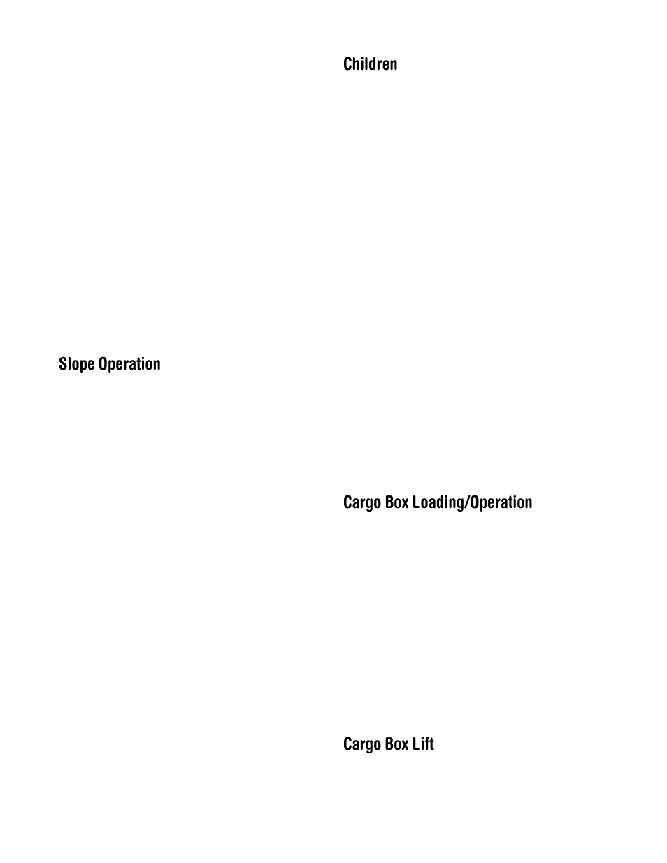 Slope operation, Children, Cargo box loading/operation | Cargo box lift | Cub Cadet 430d User Manual | Page 4 / 24