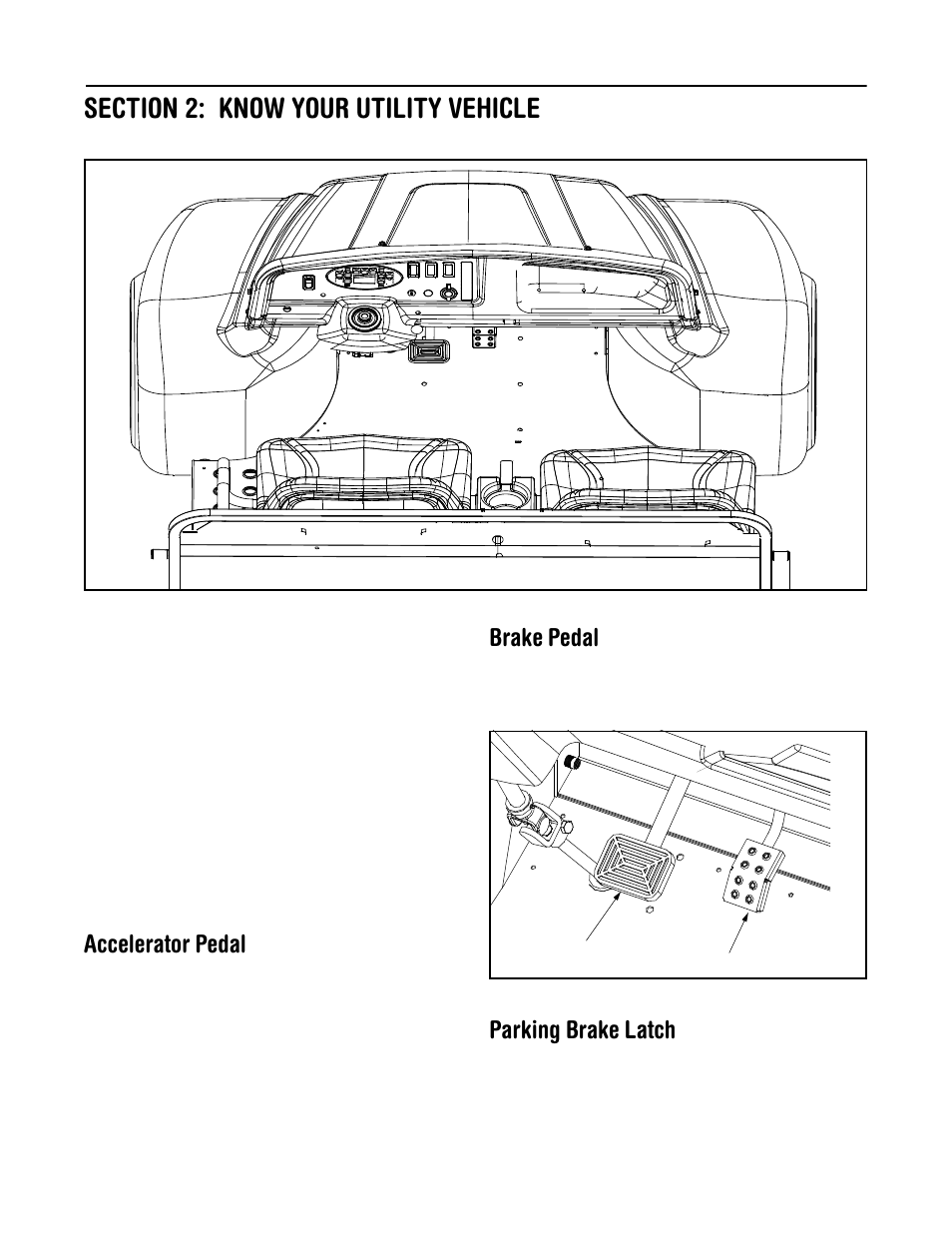 Accelerator pedal, Brake pedal, Parking brake latch | Cub Cadet 430d User Manual | Page 7 / 24