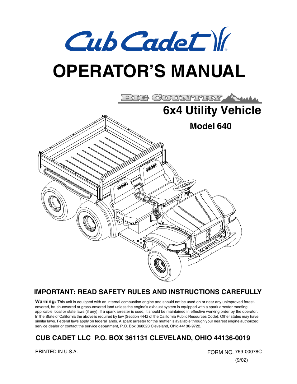 Cub Cadet 640 User Manual | 20 pages