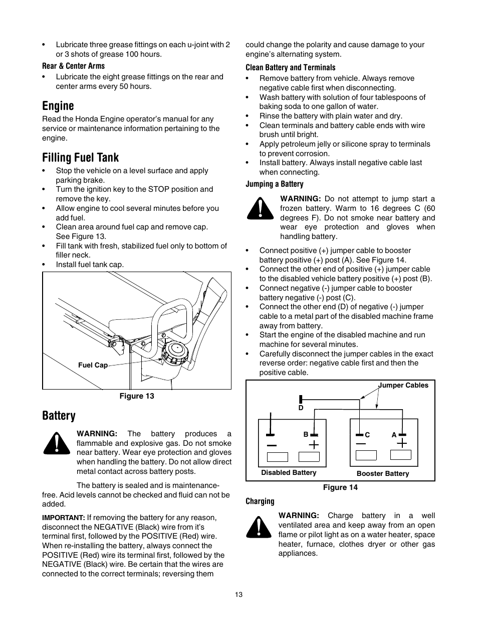 Engine, Filling fuel tank, Battery | Cub Cadet 640 User Manual | Page 13 / 20