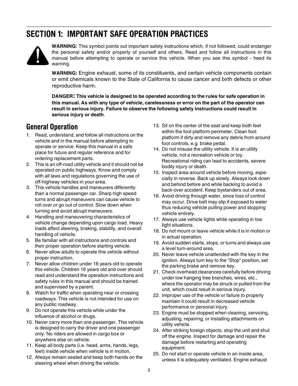 General operation | Cub Cadet 640 User Manual | Page 3 / 20