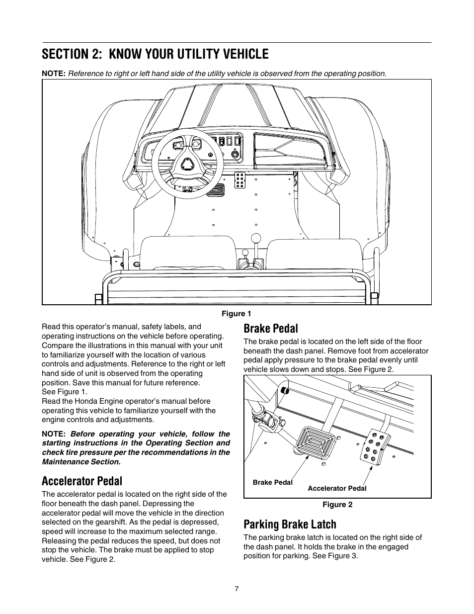 Accelerator pedal, Brake pedal, Parking brake latch | Cub Cadet 640 User Manual | Page 7 / 20