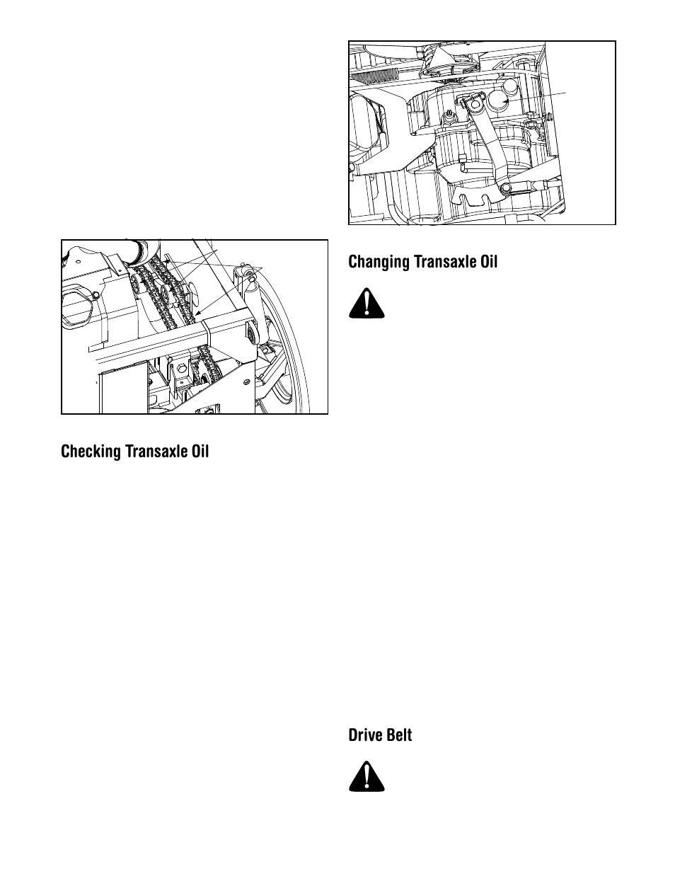 Checking transaxle oil, Changing transaxle oil, Drive belt | Cub Cadet 641 User Manual | Page 15 / 20