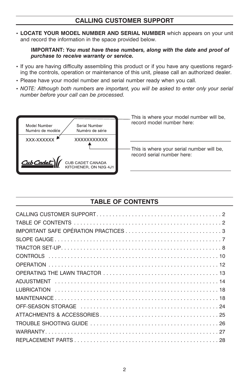 Cub Cadet C-155G User Manual | Page 2 / 28