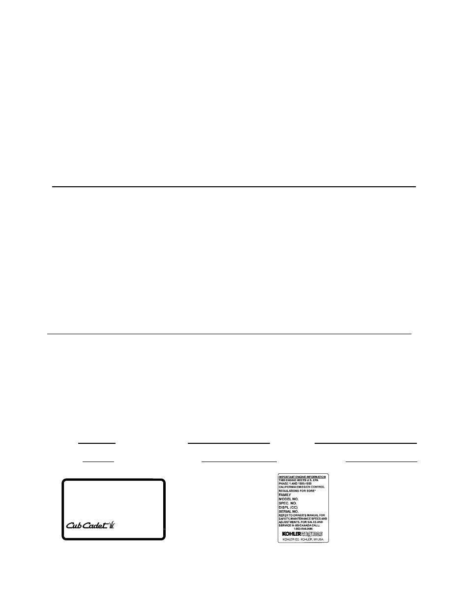 Calling service information, Recording model and serial number information | Cub Cadet GT-2186-48 User Manual | Page 8 / 60