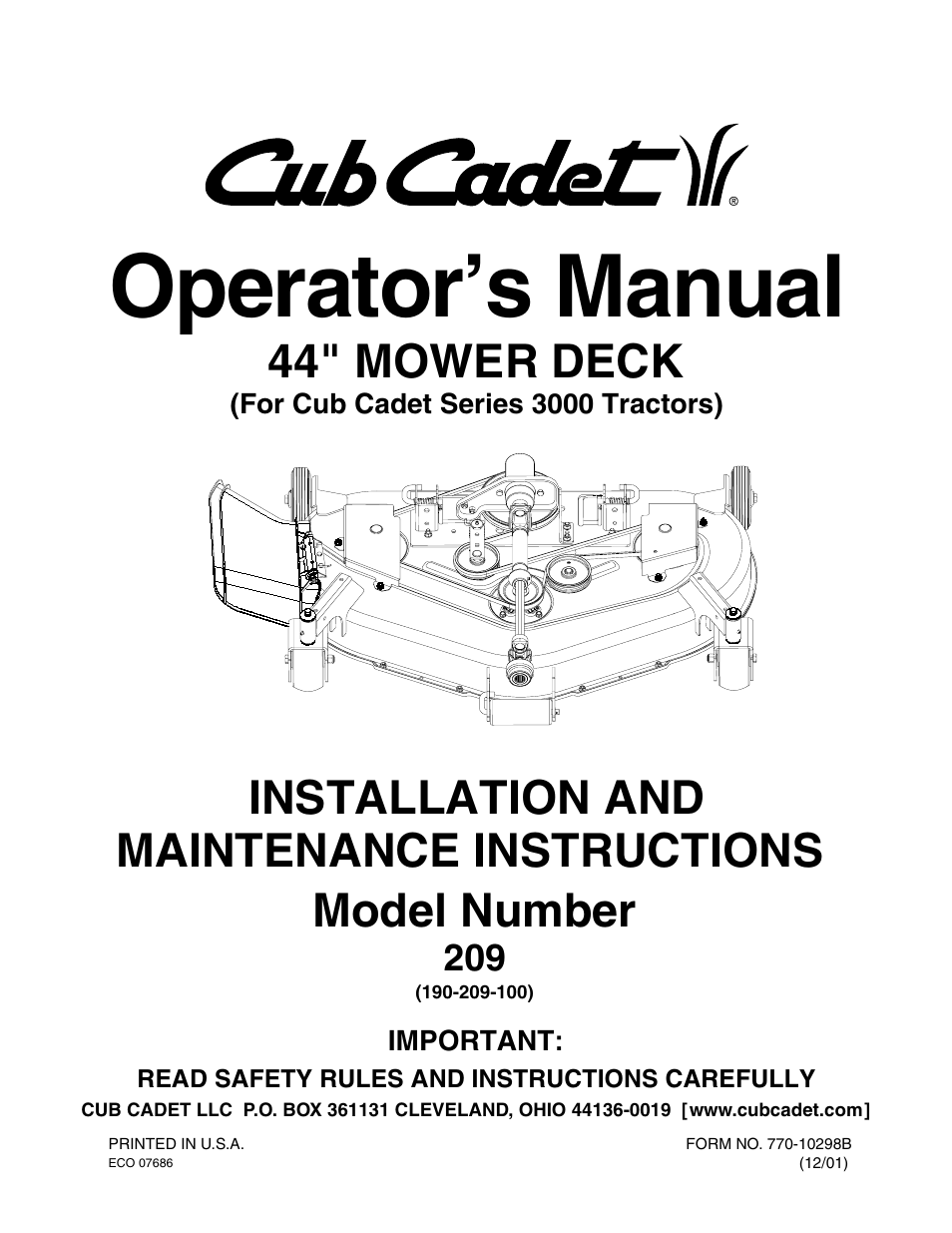 Cub Cadet 190-209-100 User Manual | 20 pages