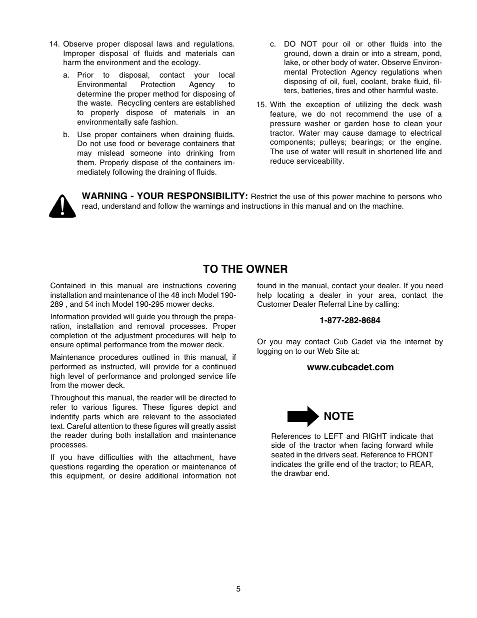 Cub Cadet 190-295-100 User Manual | Page 5 / 20