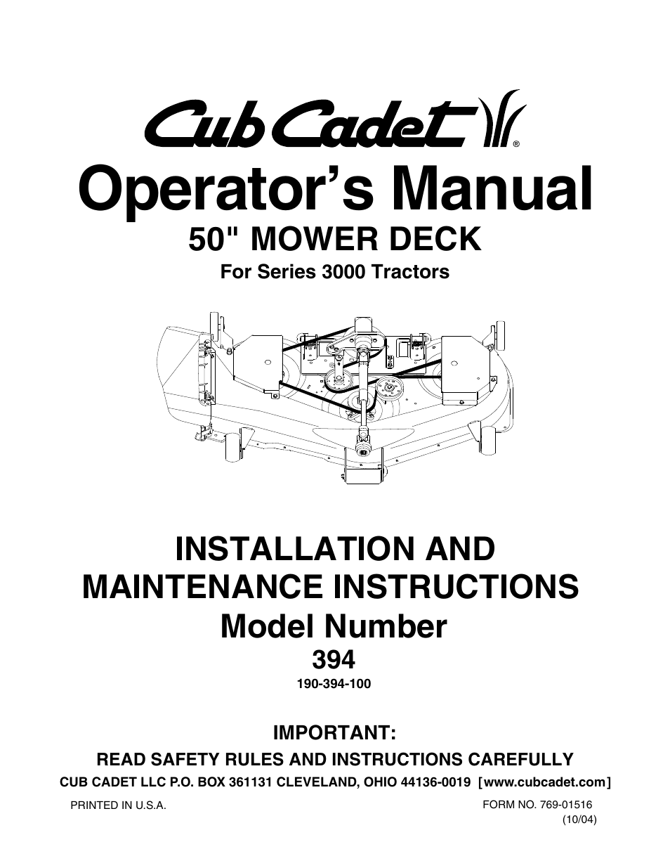 Cub Cadet 190-394-100 User Manual | 20 pages