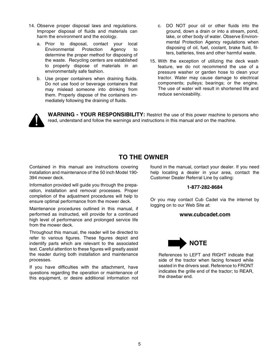 Cub Cadet 190-394-100 User Manual | Page 5 / 20