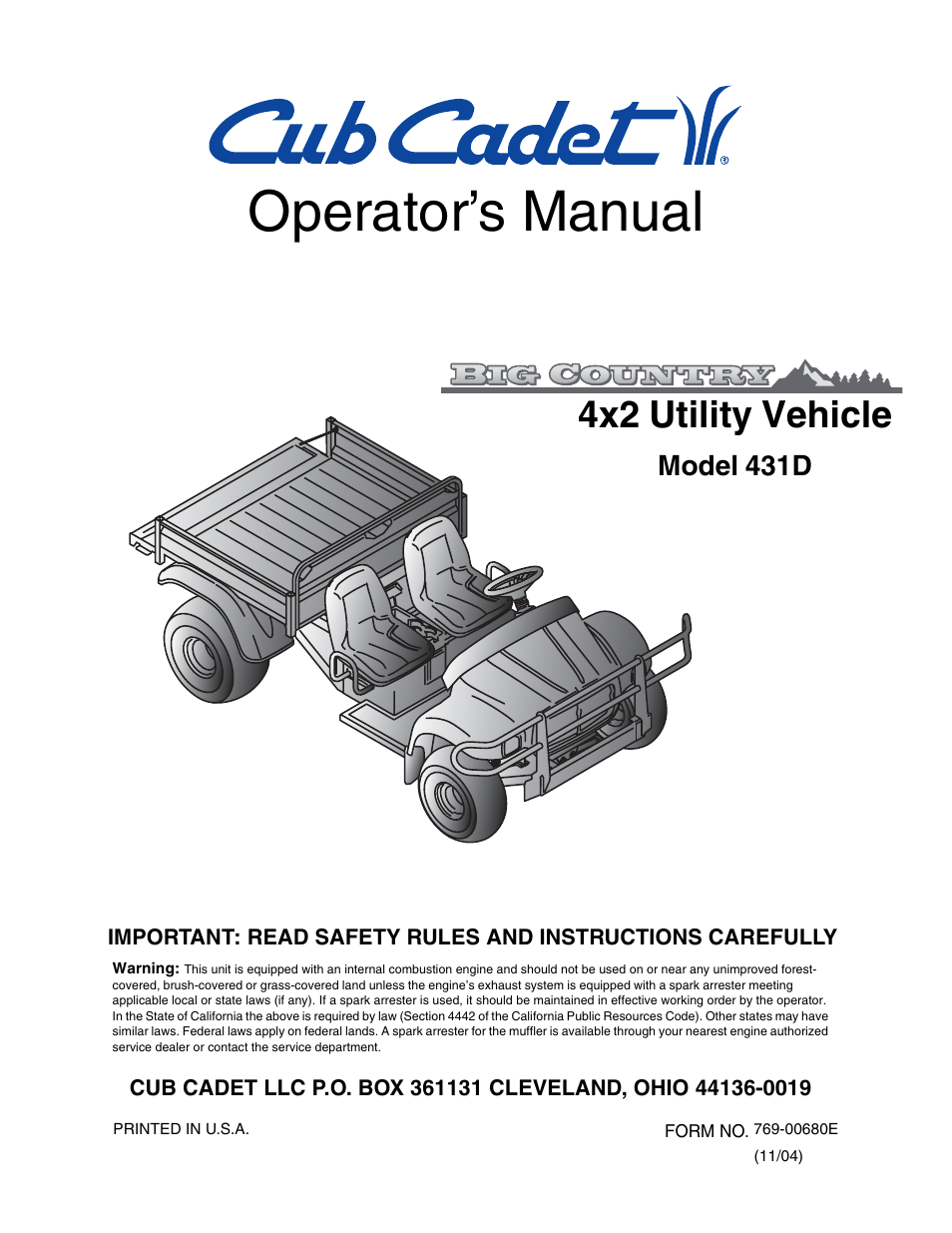 Cub Cadet 431D User Manual | 24 pages