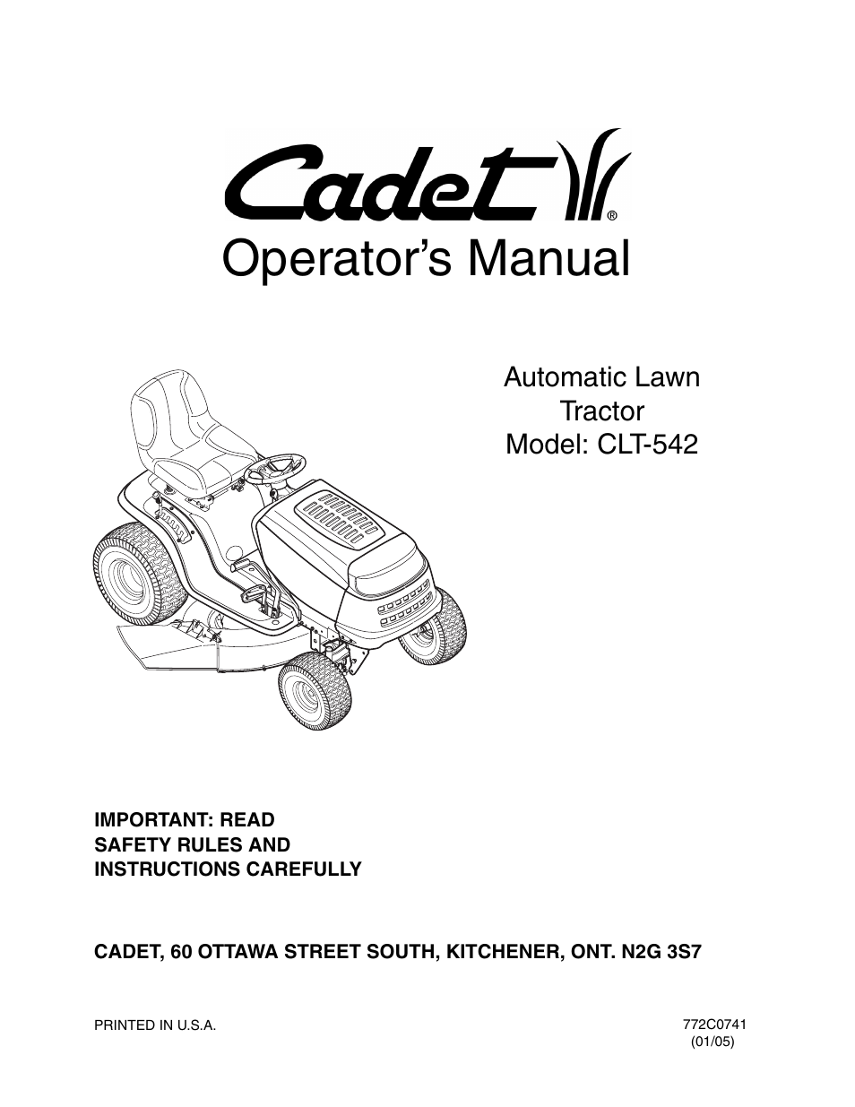 Cub Cadet CLT-542 User Manual | 27 pages