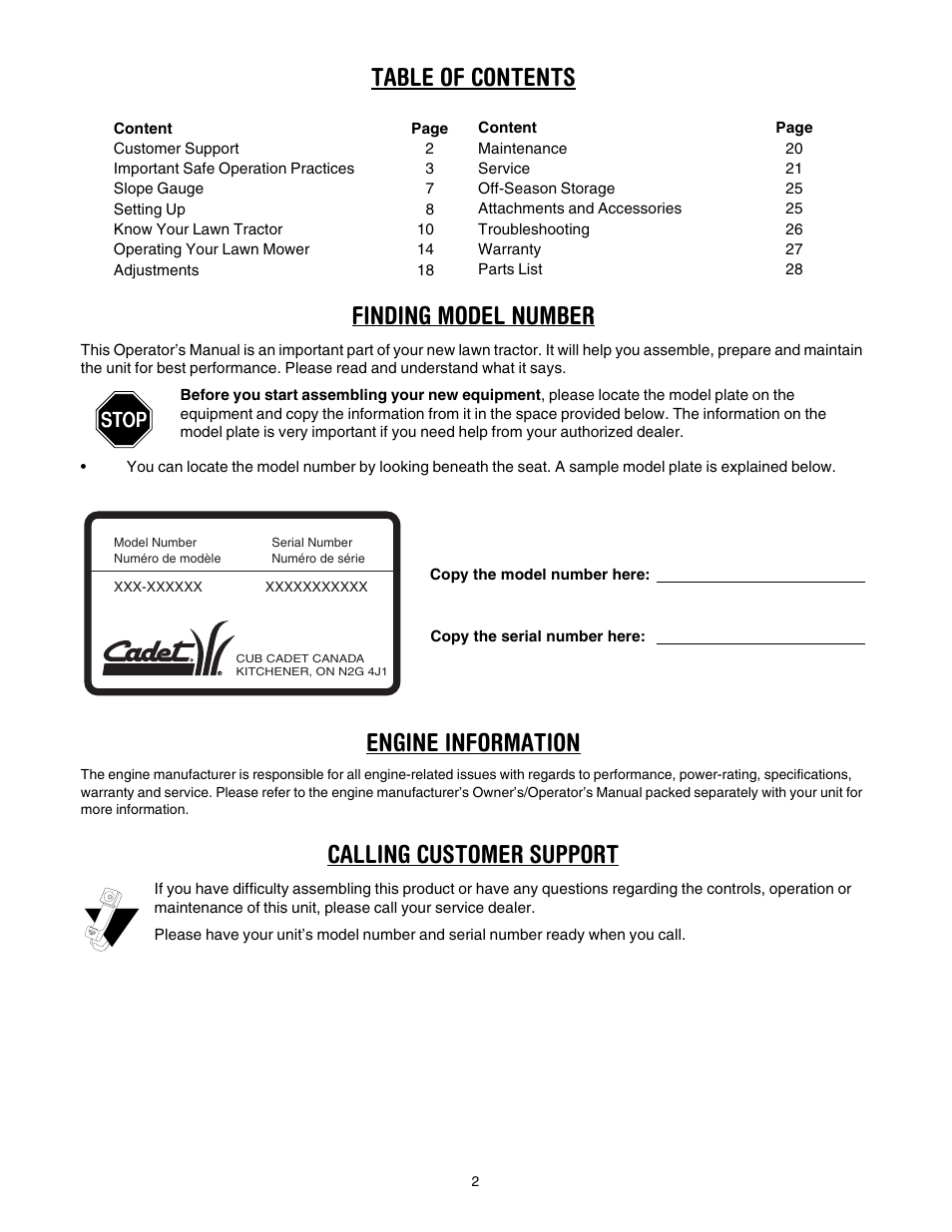 Cub Cadet CLT-542 User Manual | Page 2 / 27