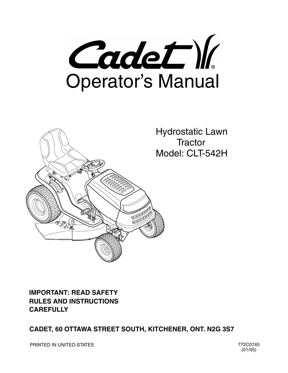Cub Cadet CLT-542H User Manual | 29 pages
