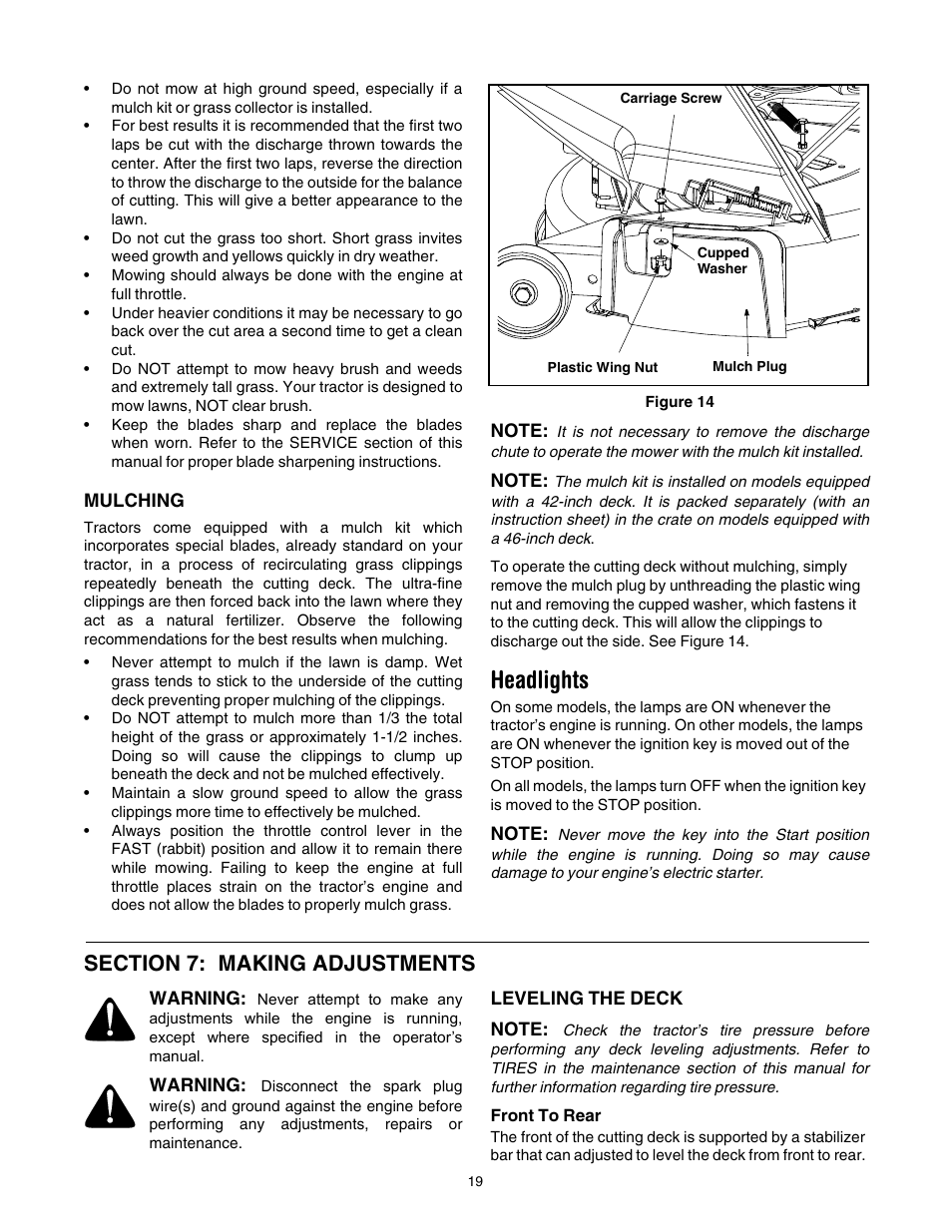 Headlights | Cub Cadet CLT-542H User Manual | Page 19 / 29