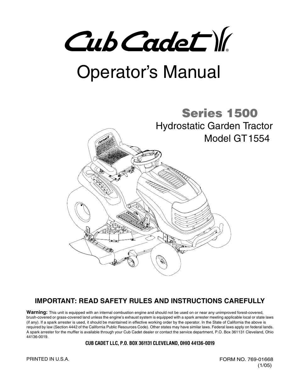 Cub Cadet GT-1554 User Manual | 32 pages