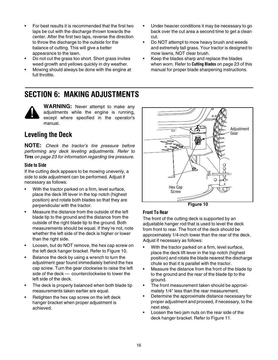 Leveling the deck | Cub Cadet GT-1554 User Manual | Page 16 / 32