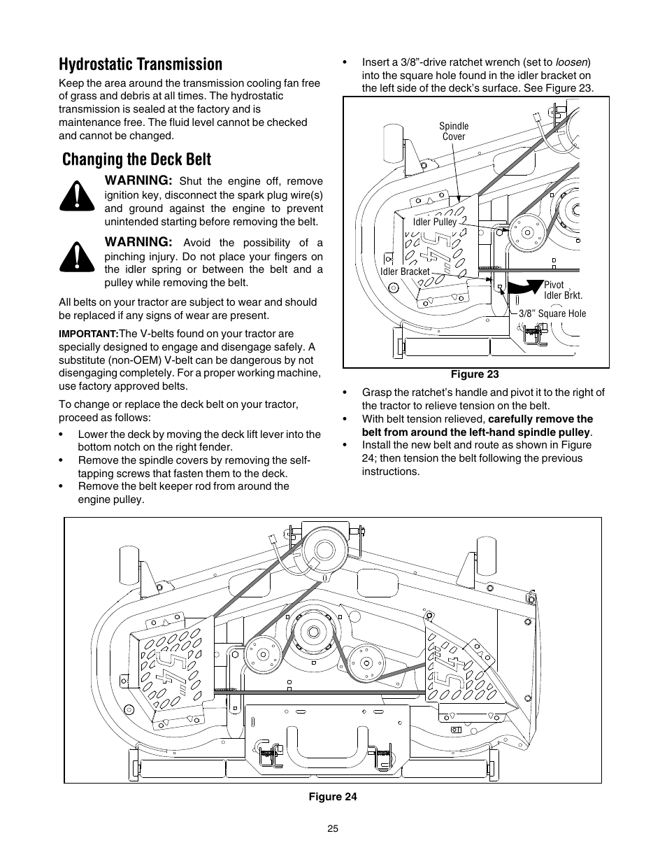 Hydrostatic transmission, Changing the deck belt | Cub Cadet GT-1554 User Manual | Page 25 / 32