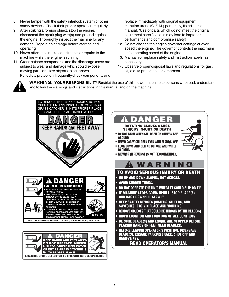 Warning | Cub Cadet GT-1554 User Manual | Page 6 / 32