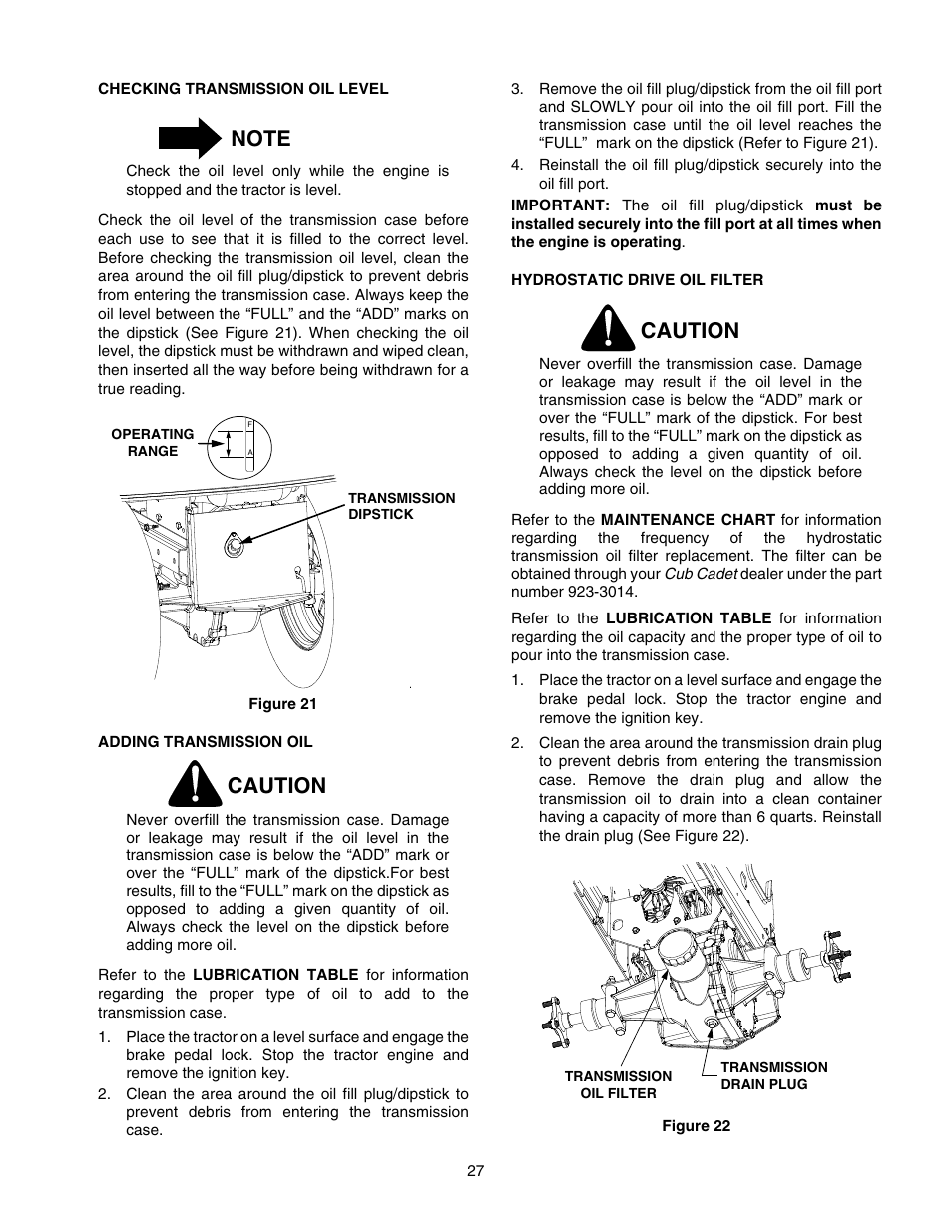 Caution | Cub Cadet GT-2544 User Manual | Page 27 / 60
