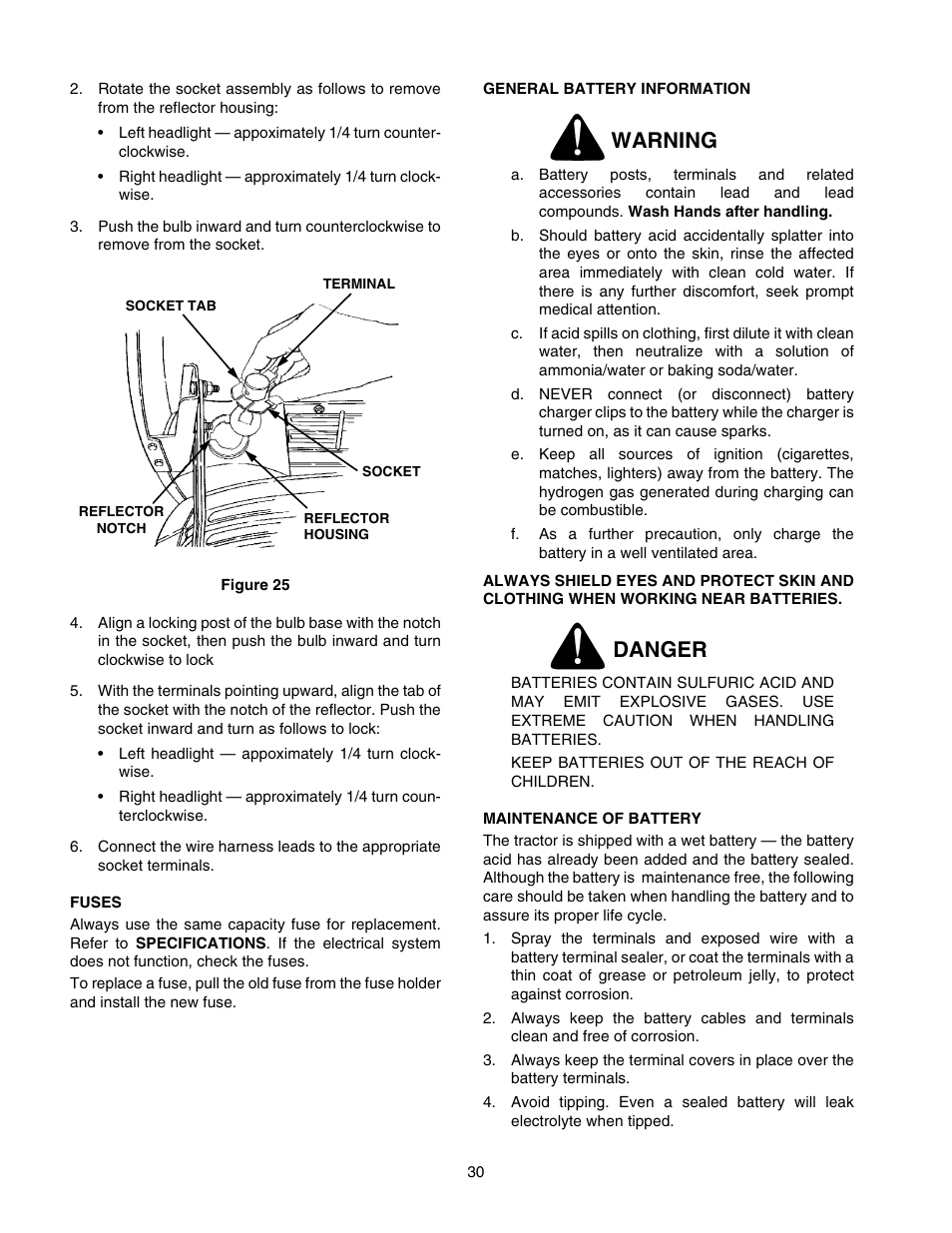 Warning, Danger | Cub Cadet GT-2544 User Manual | Page 30 / 60