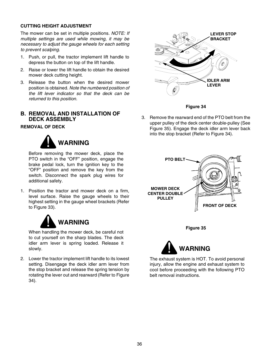 Warning | Cub Cadet GT-2544 User Manual | Page 36 / 60