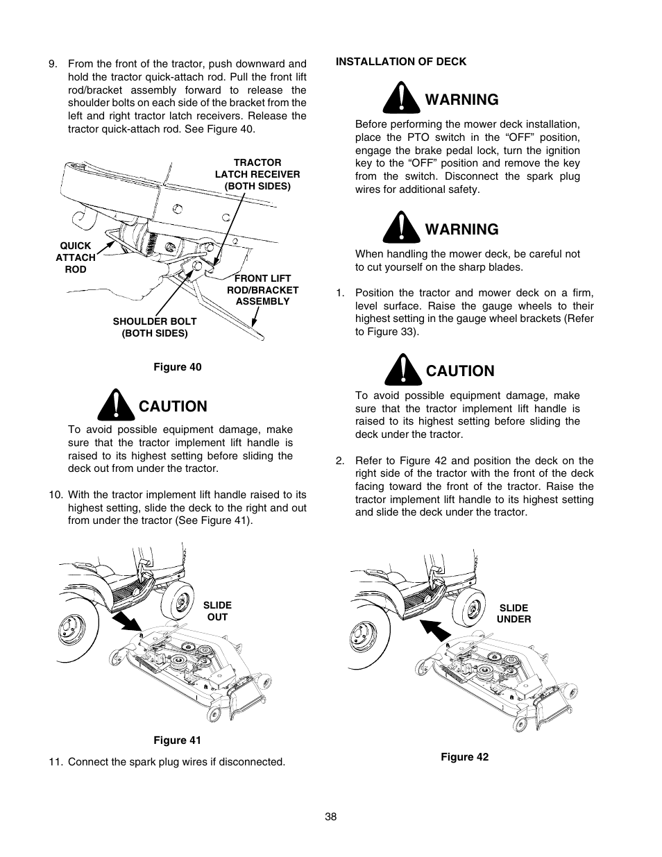 Caution, Warning | Cub Cadet GT-2544 User Manual | Page 38 / 60