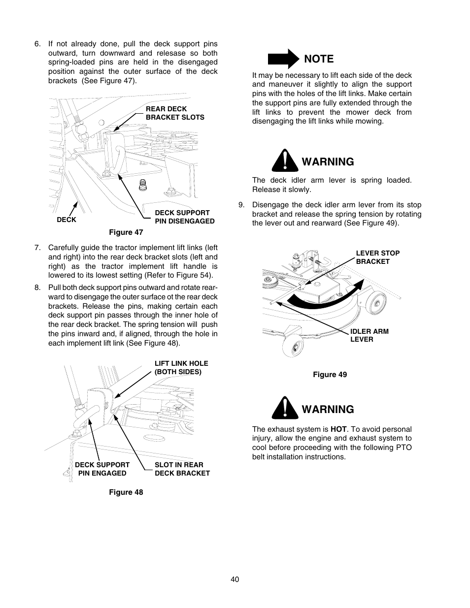 Warning | Cub Cadet GT-2544 User Manual | Page 40 / 60
