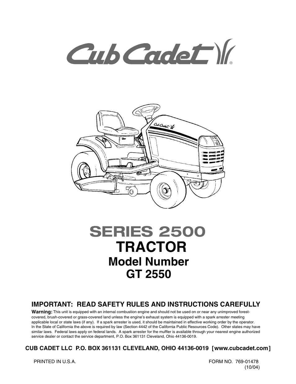 Cub Cadet GT-2550 User Manual | 60 pages