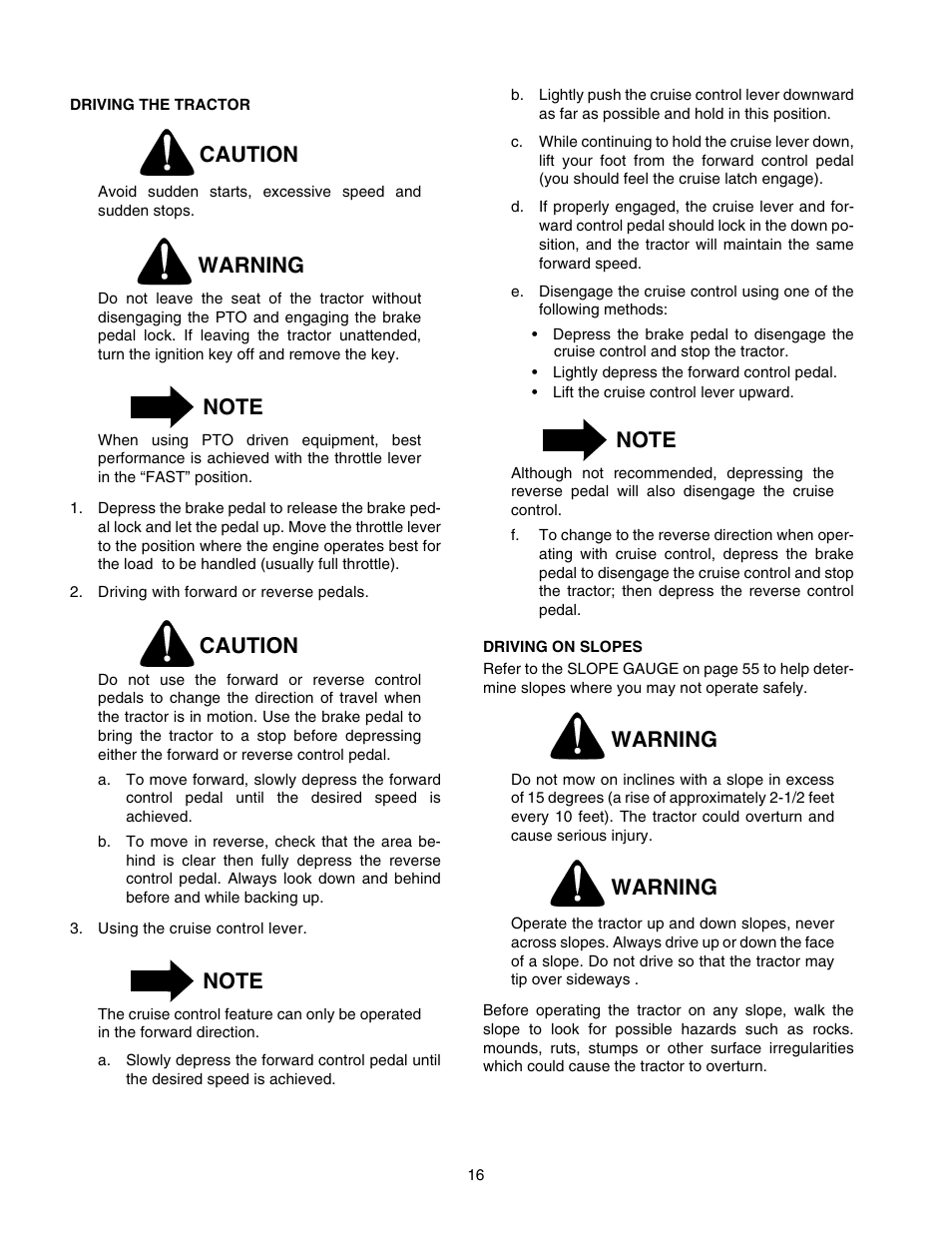 Caution, Warning | Cub Cadet GT-2550 User Manual | Page 16 / 60
