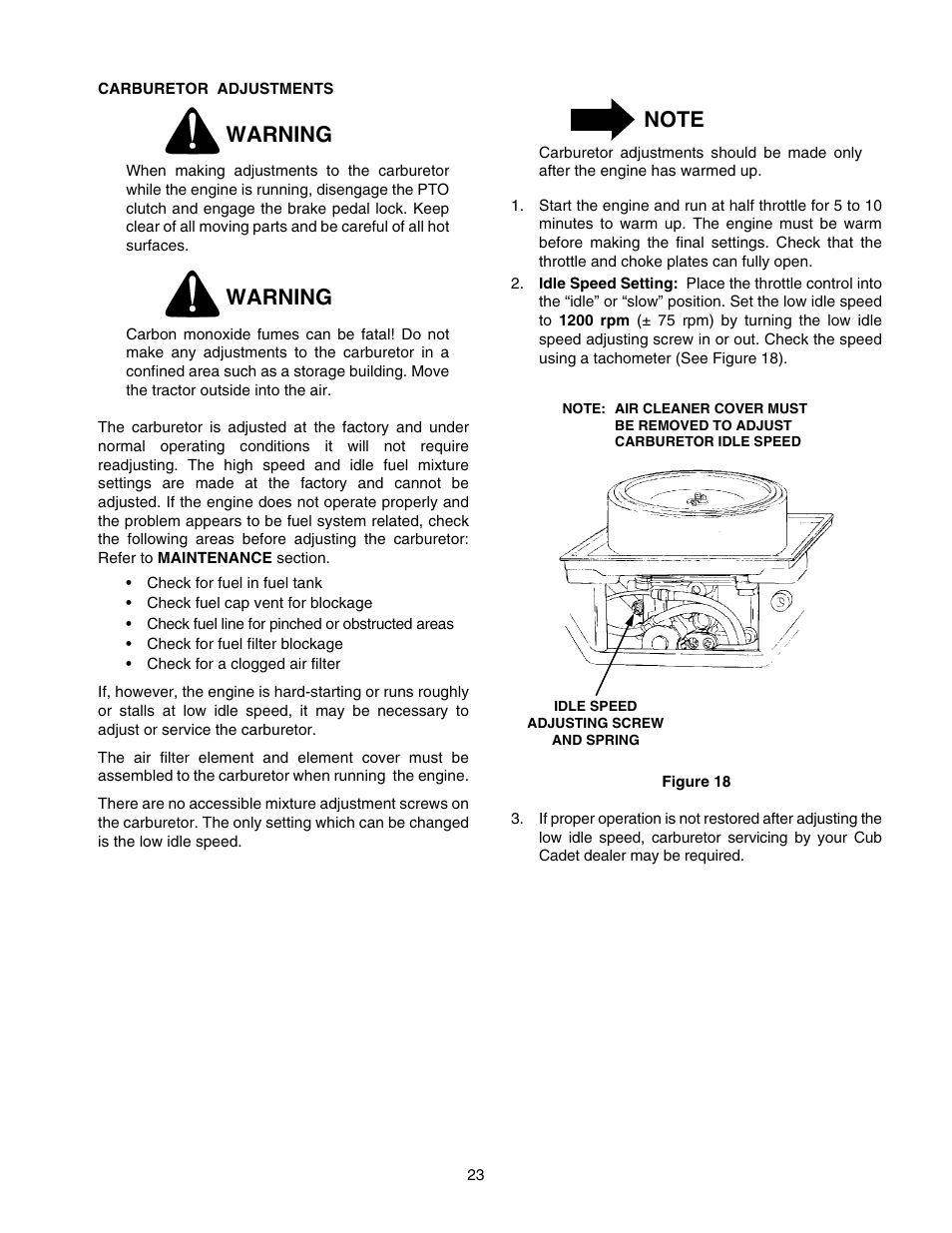 Warning | Cub Cadet GT-2550 User Manual | Page 23 / 60