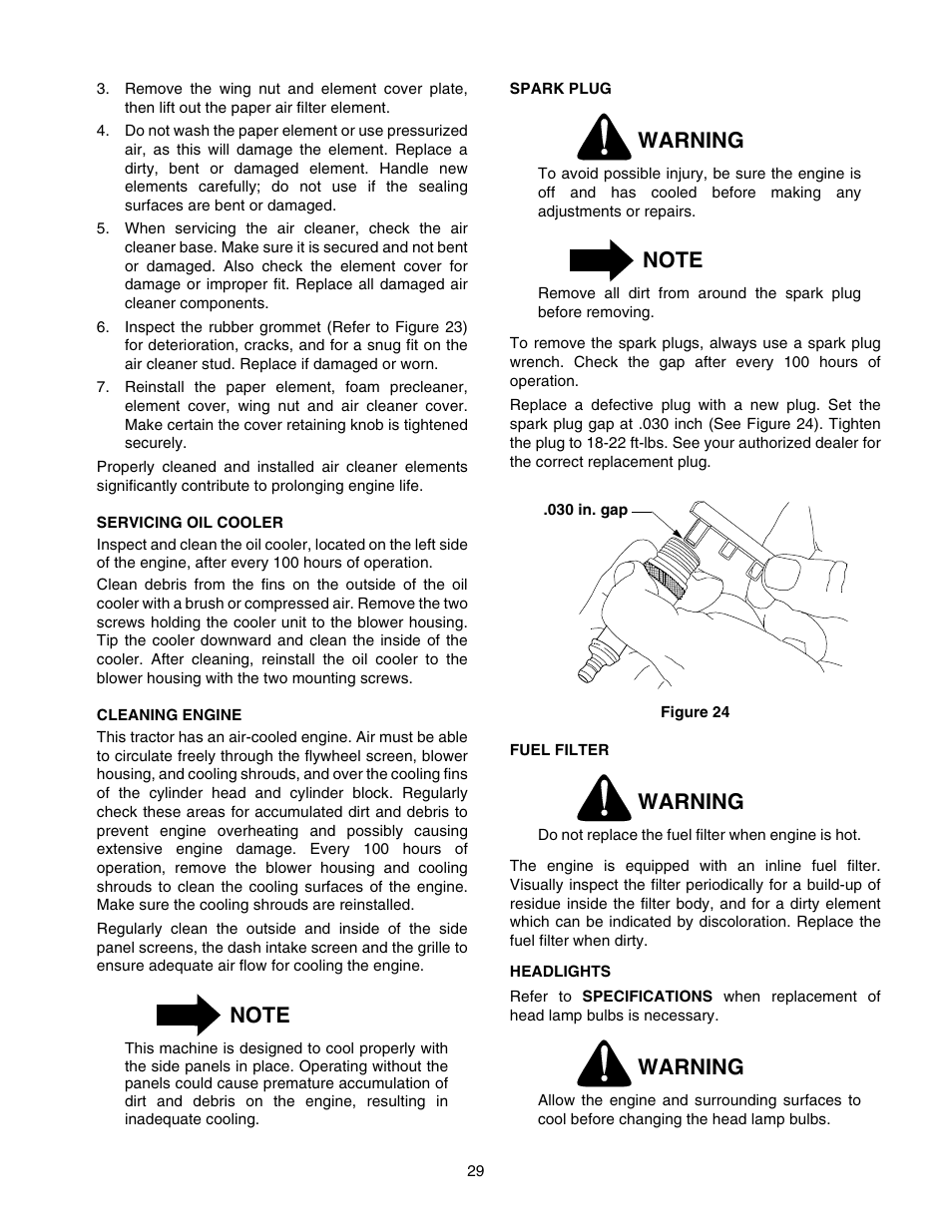 Warning | Cub Cadet GT-2550 User Manual | Page 29 / 60