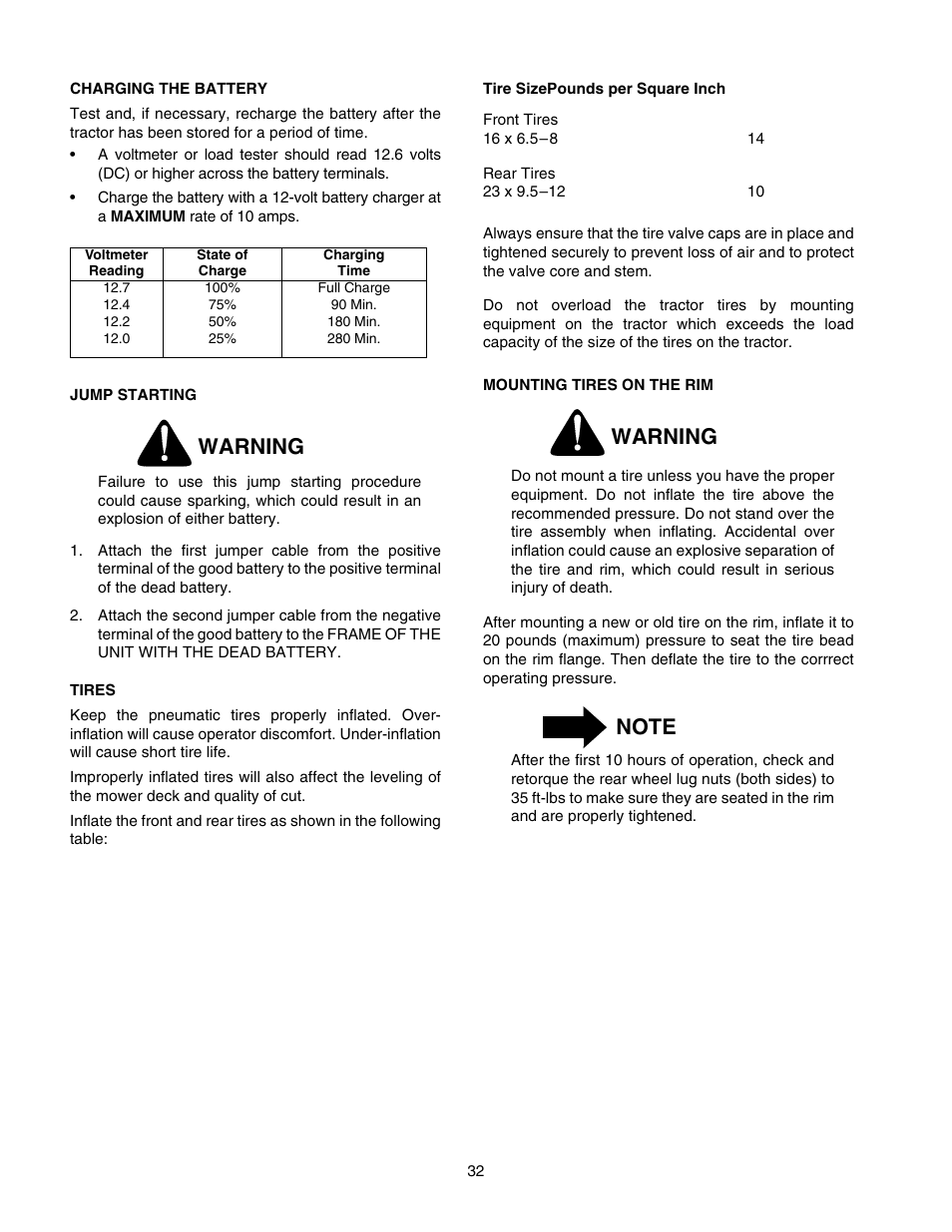 Warning | Cub Cadet GT-2550 User Manual | Page 32 / 60