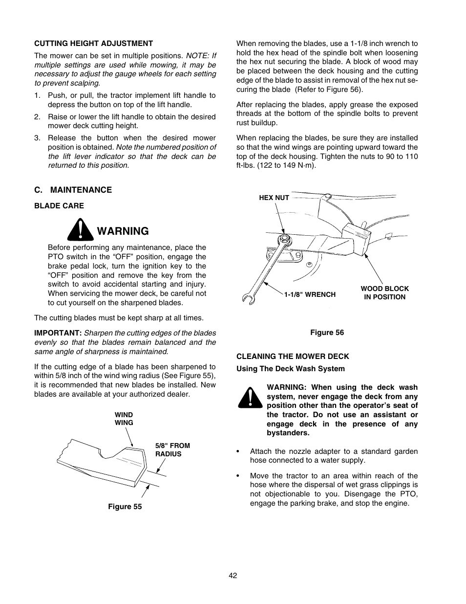 Warning | Cub Cadet GT-2550 User Manual | Page 42 / 60