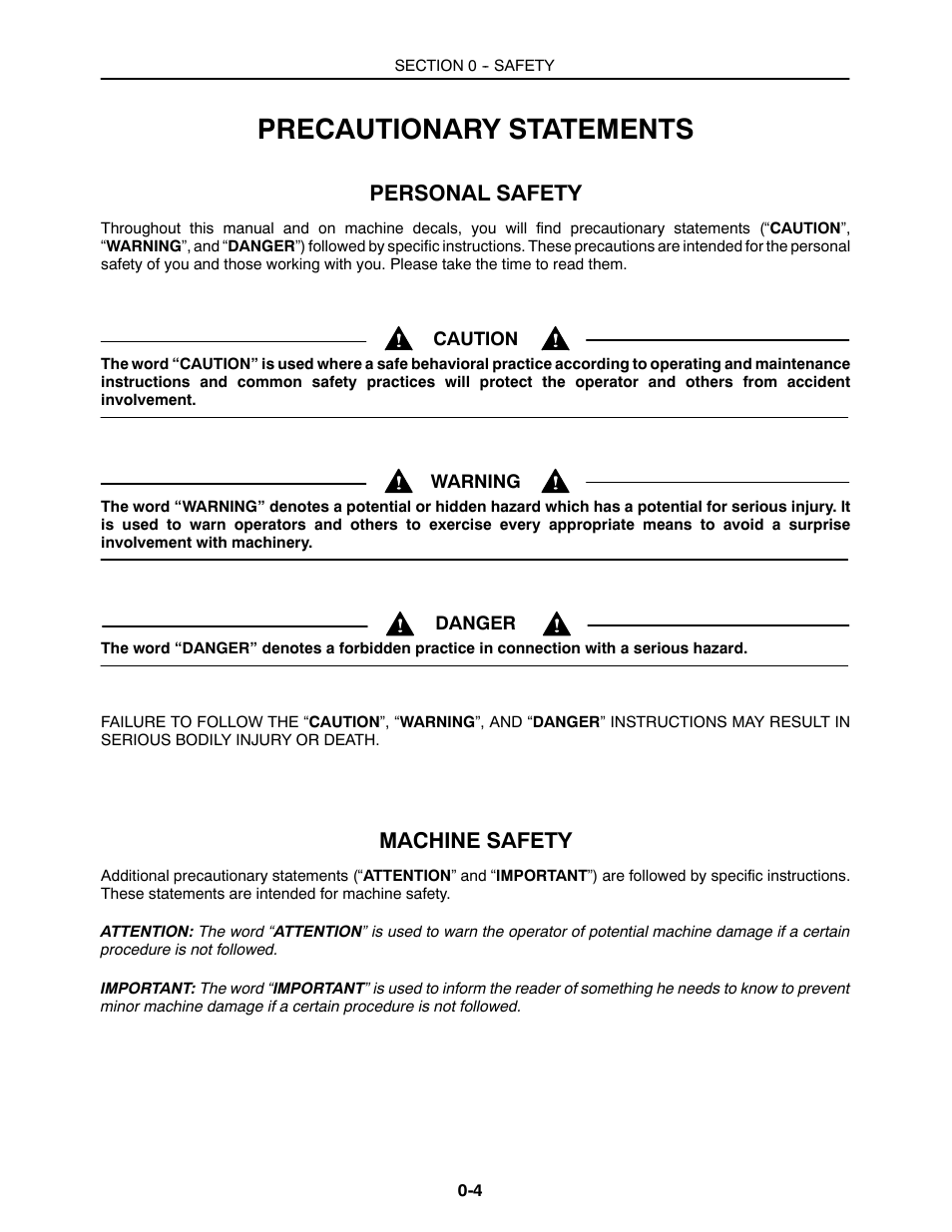 Precautionary statements, Personal safety, Machine safety | Buhler 2180 User Manual | Page 6 / 332
