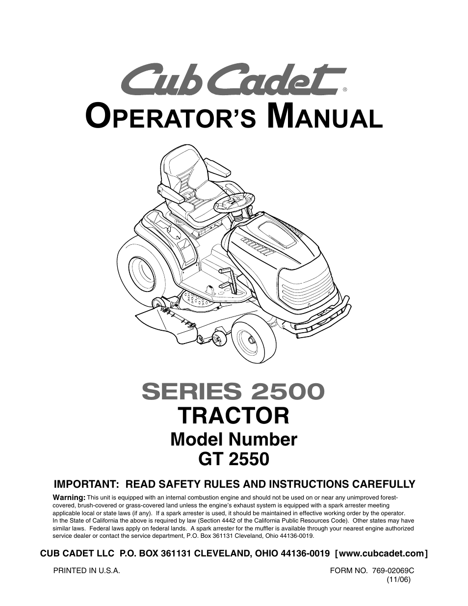 Cub Cadet GT-2550 User Manual | 56 pages