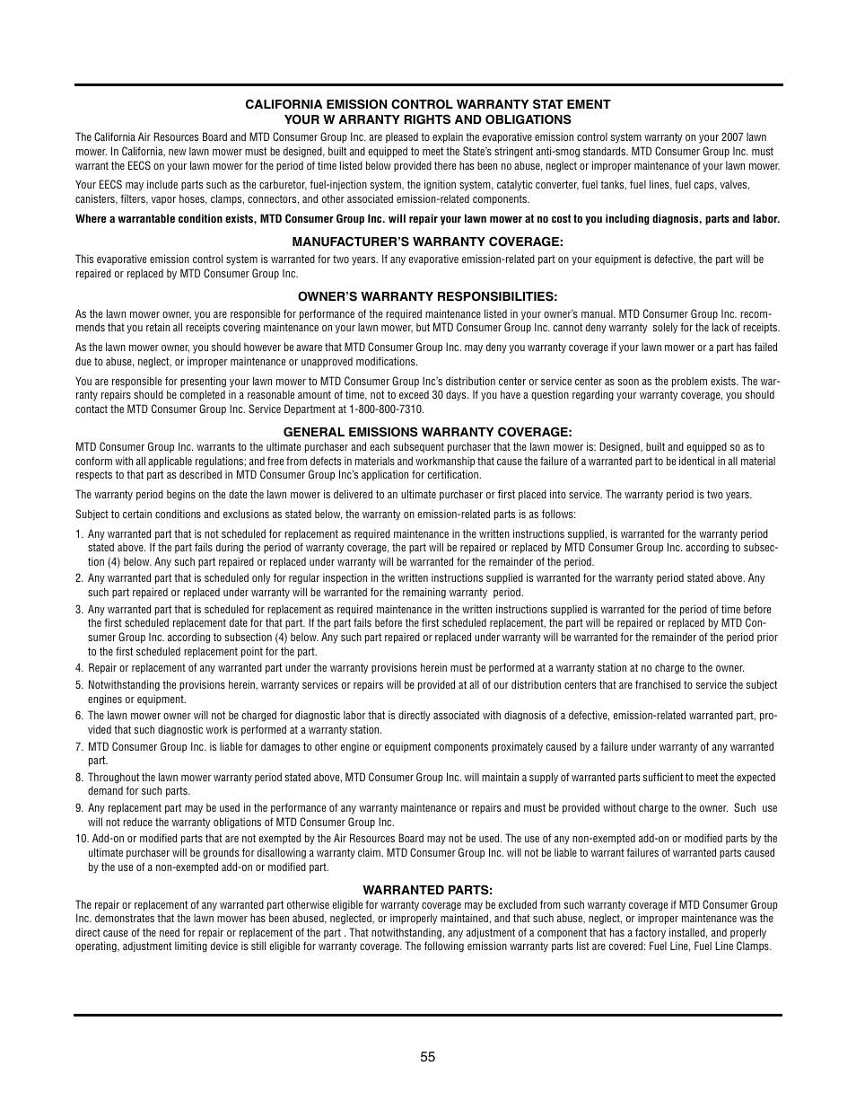 Cub Cadet GT-2550 User Manual | Page 55 / 56