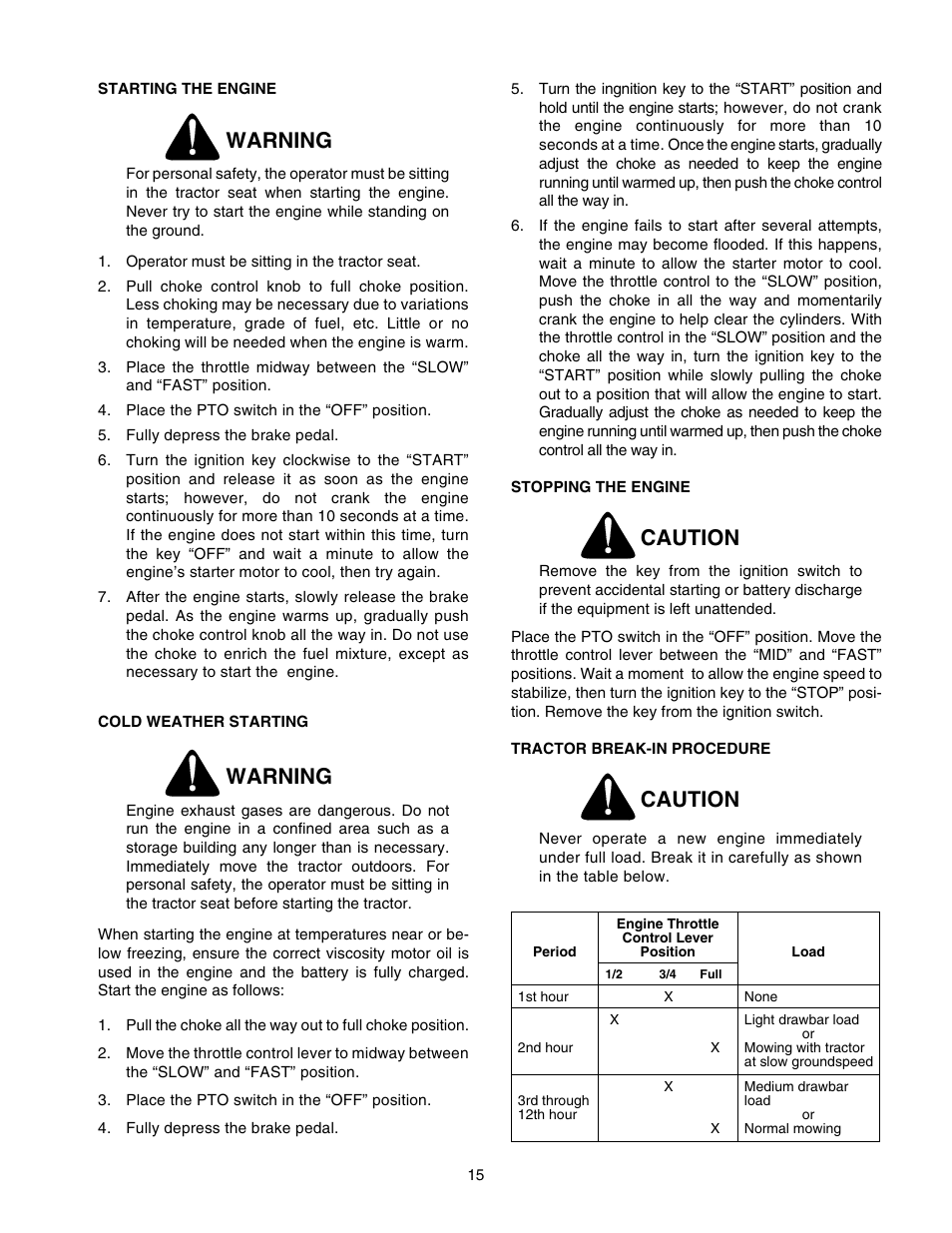 Warning, Caution | Cub Cadet GT-2554 User Manual | Page 15 / 60