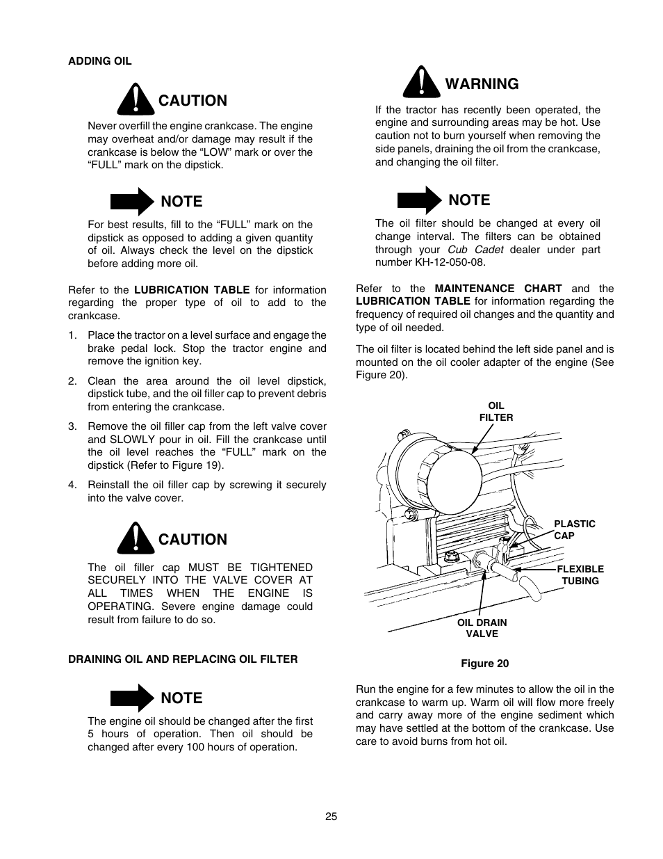 Caution, Warning | Cub Cadet GT-2554 User Manual | Page 25 / 60