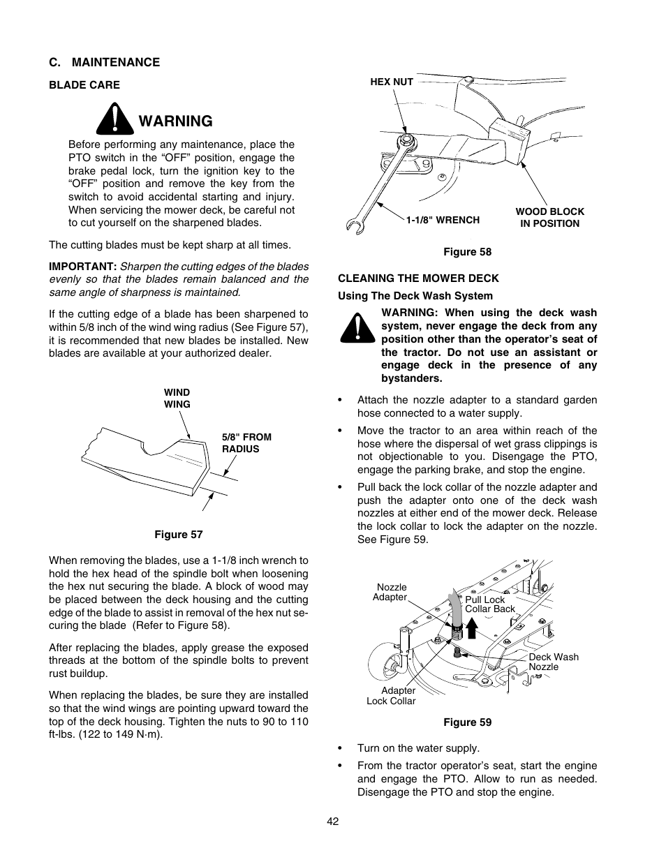 Warning | Cub Cadet GT-2554 User Manual | Page 42 / 60
