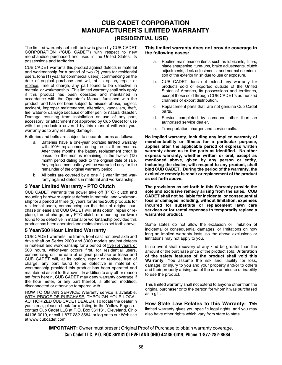 Cub Cadet GT-2554 User Manual | Page 58 / 60