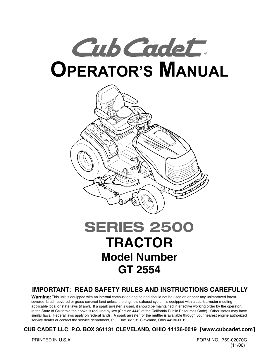 Cub Cadet GT-2554 User Manual | 56 pages