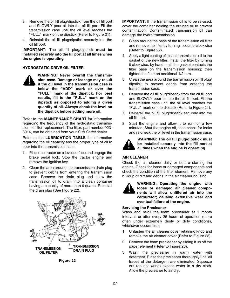 Cub Cadet GT-2554 User Manual | Page 27 / 56